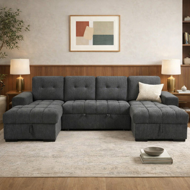 Palermo U Shape Sofabed With Ottoman Storage Grey Morgan - Malvern - Somerford - Calix - Euphoria - Plush Style - image 1
