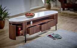 Loriini Mango Wood Large Tv Stand With Marble Top & Metal Legs - thumbnail 2