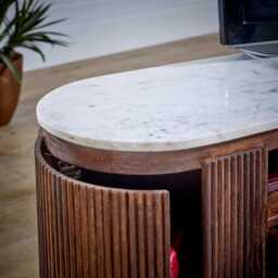 Loriini Mango Wood Large Tv Stand With Marble Top & Metal Legs - thumbnail 5