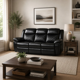 Myra 3 seater manual Recliner Sofa Black - thumbnail 1