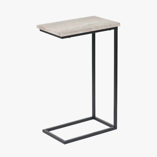 Soho Grey Oak Wood Veneer and Black Metal Supper Side Table - image 1