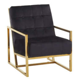 Hana Black Velvet Chair With Gold Frame - thumbnail 1