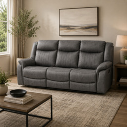 Leon Grey Tech Fabric 3 Seater Electric Reclining Sofa With Fold Down Cup Holders & USB/C Charging Ports