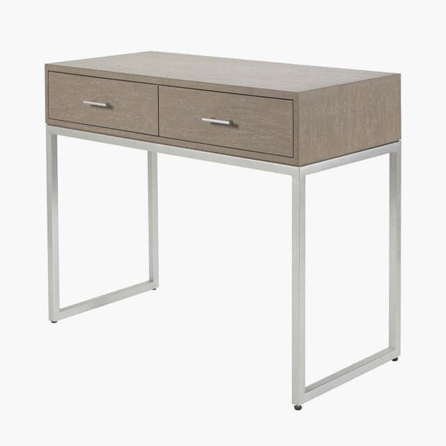 Ambroso Grey Wash Mango Wood and Silver Metal 2 Drawer Dressing Table - image 1
