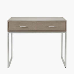 Ambroso Grey Wash Mango Wood and Silver Metal 2 Drawer Dressing Table - thumbnail 2
