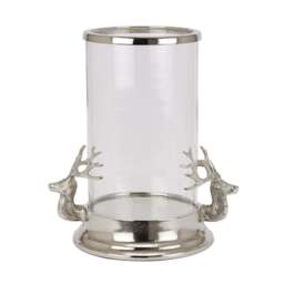 Silver Stag Heads Hurricane Lantern - thumbnail 1