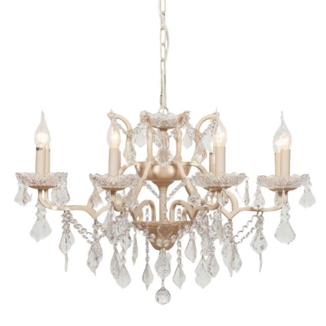 Cream 8 Branch Shallow Cut Glass Chandelier - image 1