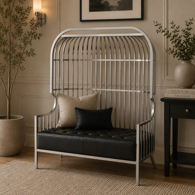 Eliza Two Seat Dome Cage Silver Sofa - image 1
