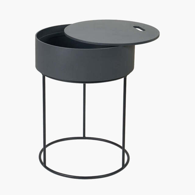 Hugo Dark Grey Wood Veneer and Black Metal Storage Table - image 1