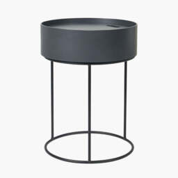 Hugo Dark Grey Wood Veneer and Black Metal Storage Table - thumbnail 3