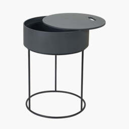 Hugo Dark Grey Wood Veneer and Black Metal Storage Table - thumbnail 1