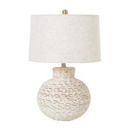 White Wash Bulbous Wicker Table Lamp With Linen Shade - thumbnail 1