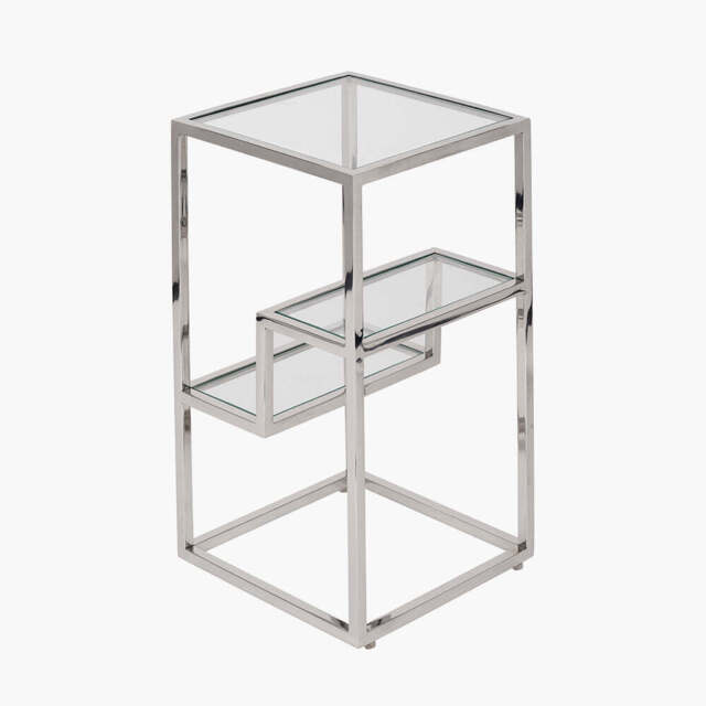Aleandra Clear Glass and Silver Metal Side Table - image 1