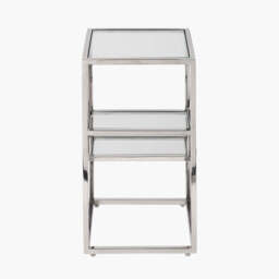 Aleandra Clear Glass and Silver Metal Side Table - thumbnail 3