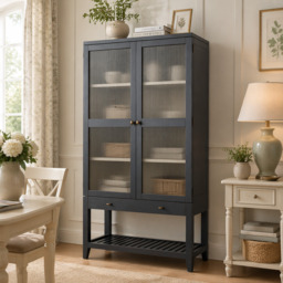 Barwick Charcoal & Soft Natural 2 Door 1 Drawer Glazed Cabinet - thumbnail 1