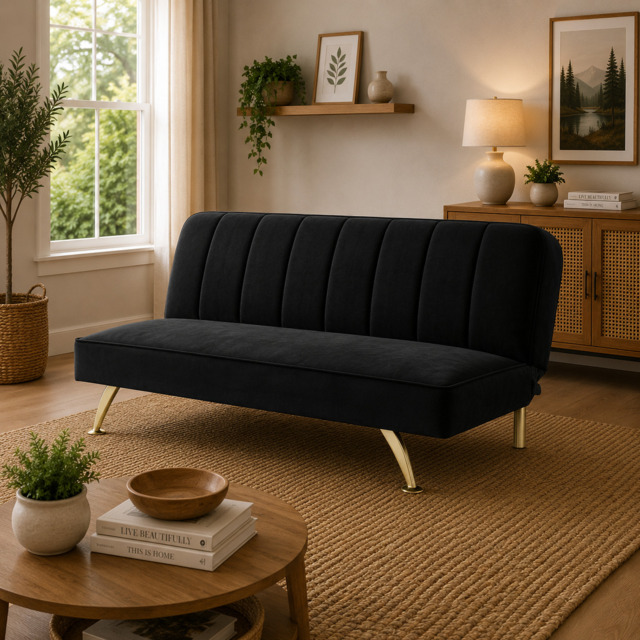 BURLINGTON SOFA BED BLACK VELVET / BRUSHED GOLD - image 1