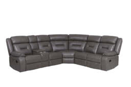 Novie Grey Leather Manual Large Corner Recliner With Console Unit - thumbnail 2