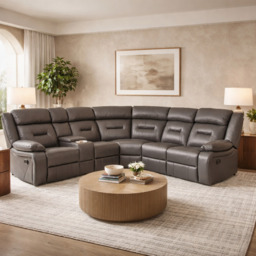 Novie Grey Leather Manual Large Corner Recliner With Console Unit - thumbnail 1