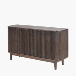 Raie Dark Brown Ribbed Oak & Pine Wood 3 Door Sideboard - thumbnail 1