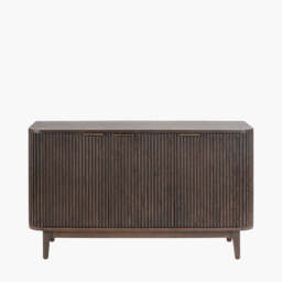 Raie Dark Brown Ribbed Oak & Pine Wood 3 Door Sideboard - thumbnail 2