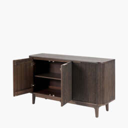 Raie Dark Brown Ribbed Oak & Pine Wood 3 Door Sideboard - thumbnail 4