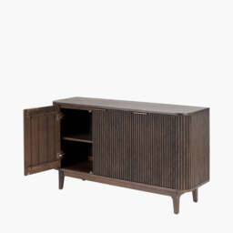 Raie Dark Brown Ribbed Oak & Pine Wood 3 Door Sideboard - thumbnail 3