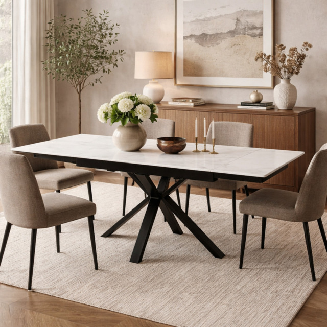 Amari Small Extending Table White Ceramic Marble - image 1