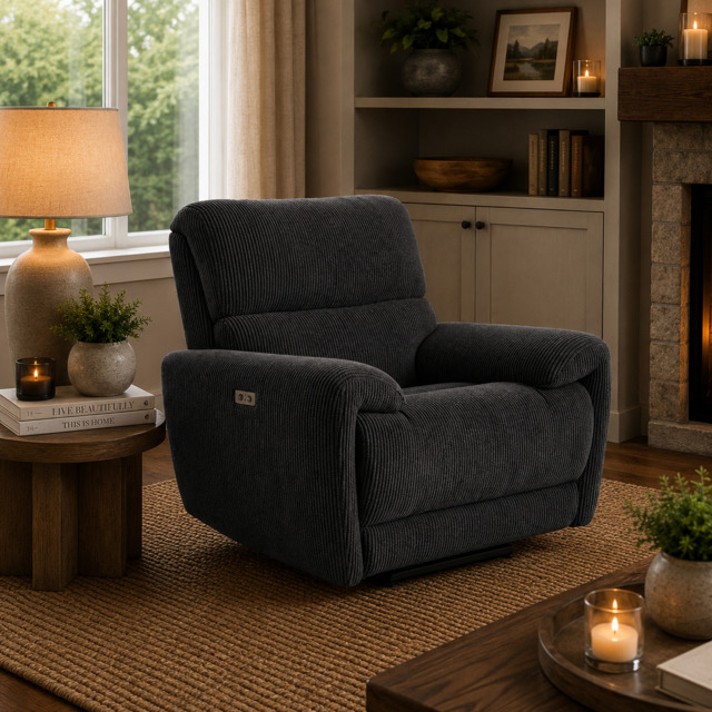Cairo Black Lay-Z-Boy Style Fabric Power Recliner Chair - image 1