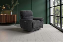 Cairo Black Lay-Z-Boy Style Fabric Power Recliner Chair - thumbnail 2
