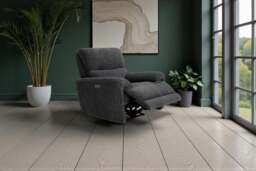 Cairo Black Lay-Z-Boy Style Fabric Power Recliner Chair - thumbnail 3