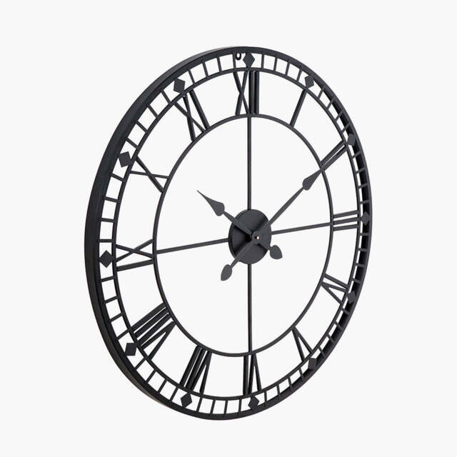 Black Metal Round Wall Clock Large - image 1