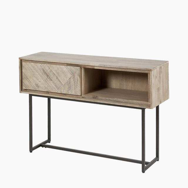 Marca Sand Wash Acacia Wood and Black Metal 1 Drawer Console Table - image 1