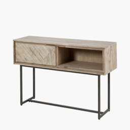Marca Sand Wash Acacia Wood and Black Metal 1 Drawer Console Table - thumbnail 1