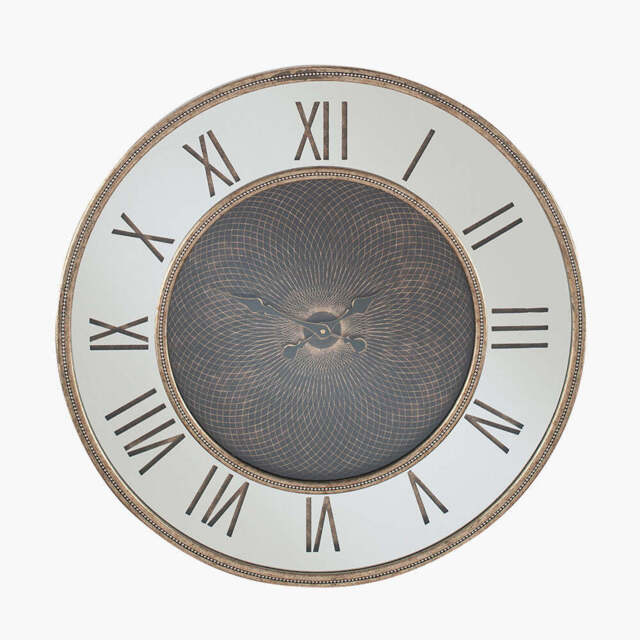 Antique Gold Wood and Geo Print Mirror Wall Clock - image 1
