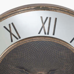 Antique Gold Wood and Geo Print Mirror Wall Clock - thumbnail 3