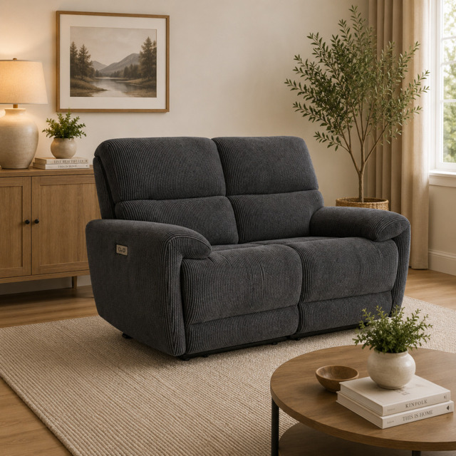 Cairo Black Lay-Z-Boy Style Fabric Power Recliner 2 Seater Sofa - image 1