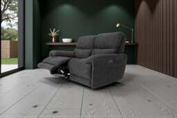 Cairo Black Lay-Z-Boy Style Fabric Power Recliner 2 Seater Sofa - thumbnail 4