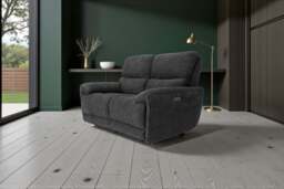 Cairo Black Lay-Z-Boy Style Fabric Power Recliner 2 Seater Sofa - thumbnail 2
