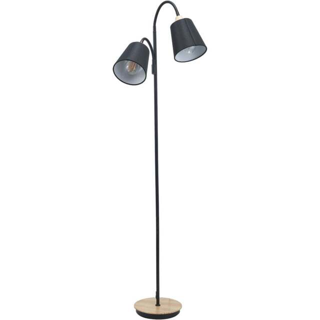 Juna Black Metal and Natural Wood Two Head Floor Lamp - image 1