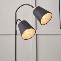 Juna Black Metal and Natural Wood Two Head Floor Lamp - thumbnail 4
