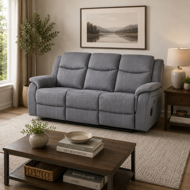 Galaxy Tech Recliner Fabric Grey 3 Seater Sofa - image 1