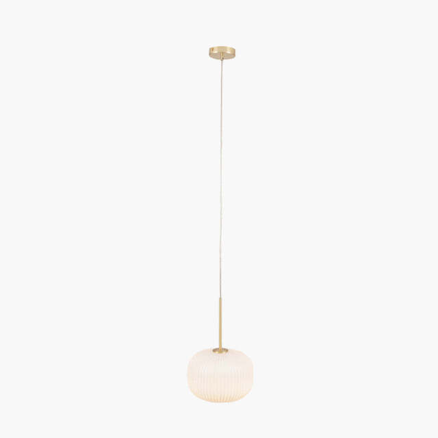 Bella White Glass and Gold Metal Ribbed Squoval Pendant - image 1