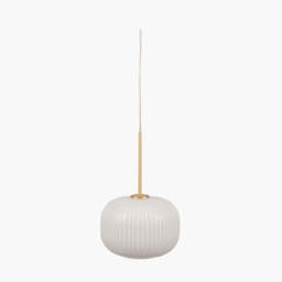 Bella White Glass and Gold Metal Ribbed Squoval Pendant - thumbnail 3