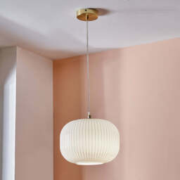 Bella White Glass and Gold Metal Ribbed Squoval Pendant - thumbnail 4