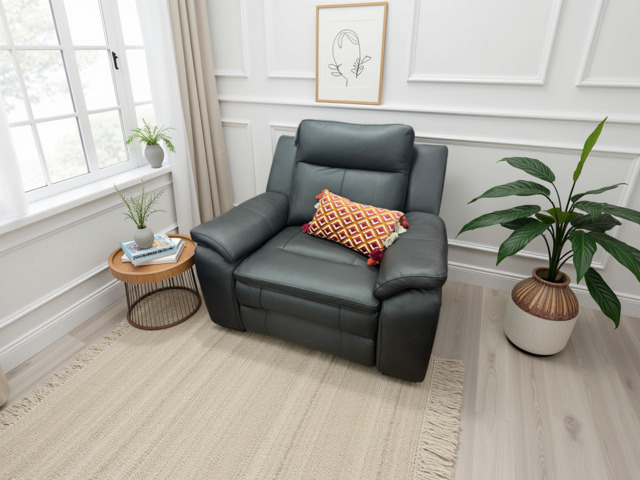 Boston Genuine Leather Electric Recliner Sofa Black Armchair - image 1