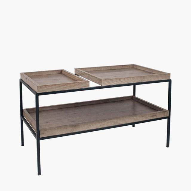 Gallery Natural Wood Veneer and Black Metal Coffee Table - image 1