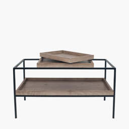 Gallery Natural Wood Veneer and Black Metal Coffee Table - thumbnail 3