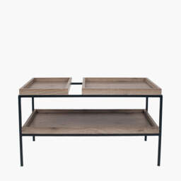 Gallery Natural Wood Veneer and Black Metal Coffee Table - thumbnail 2