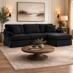 Ralph Three Seat Black Velvet Chaise Sofa - thumbnail 1