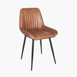 Angelo Vintage Brown Leather and Black Metal Retro Dining Chair - thumbnail 1